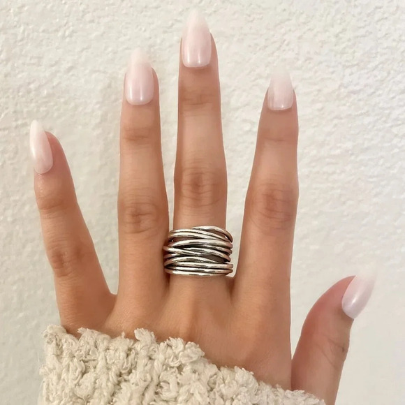 925 Sterling Silver Chunky Ring Thick Wide Ring Band Multi Layer Vintage Ring - Picture 3 of 13